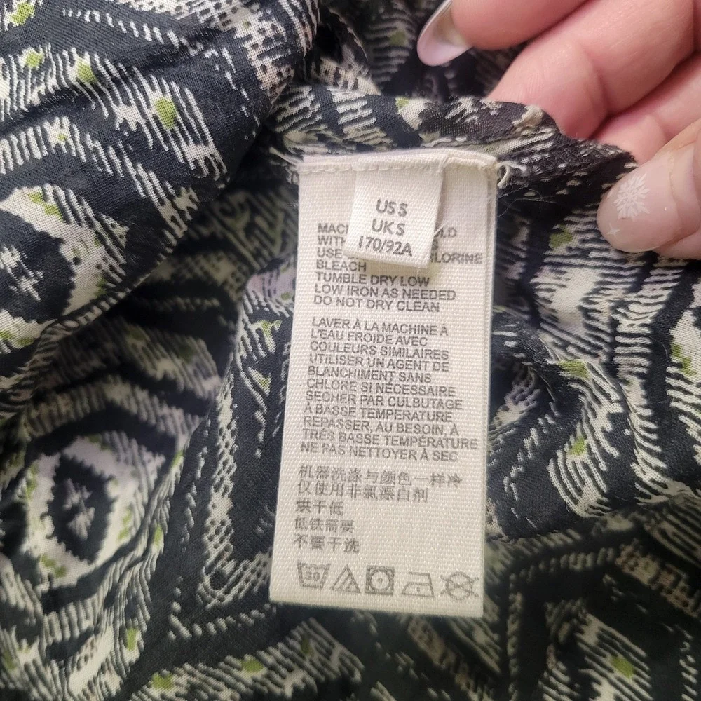 Free People Mixed Print Boho Cotton Blouse Square Neck Balloon Sleeve Small